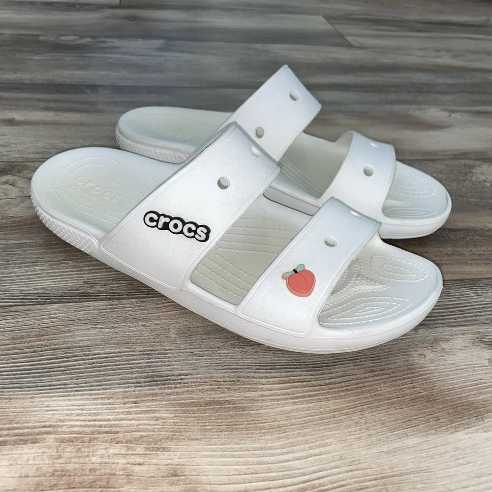 Croc's Sandals, Slides, White, Charms INCLUDED, Beach, Vacation, M 12